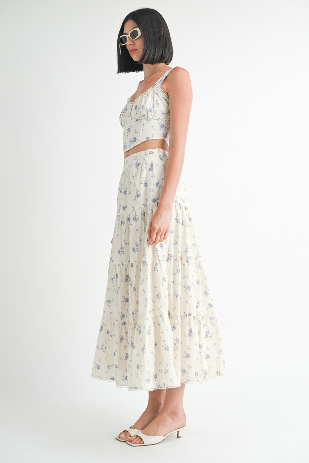 Floral Squared Neck Top & Tiered Maxi Skirt Set