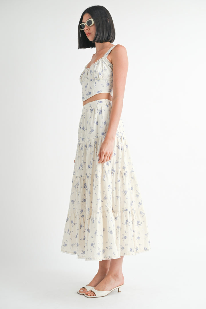 Floral Squared Neck Top & Tiered Maxi Skirt Set