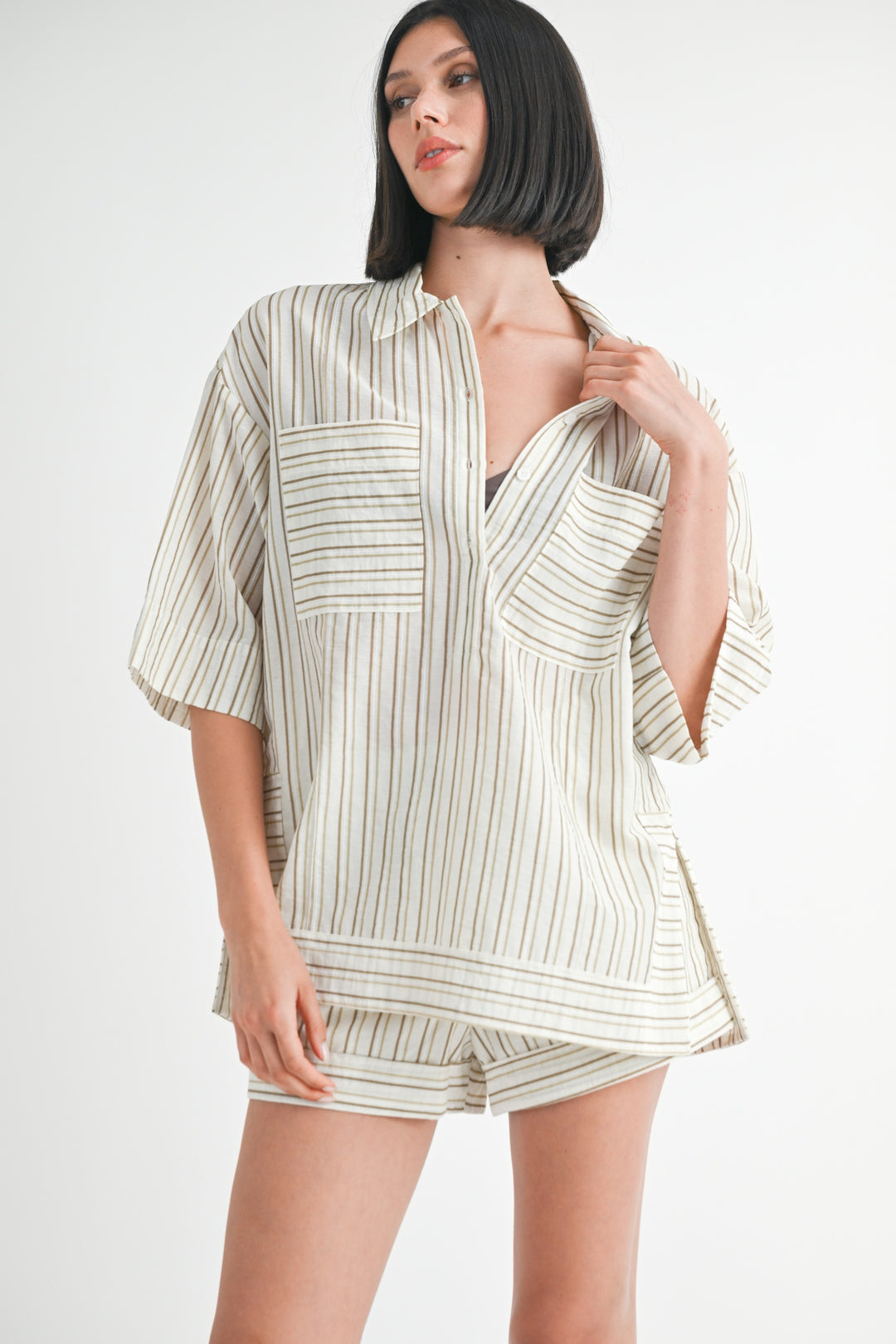 IVORY STRIPE Stripe Oversized Tunic Top