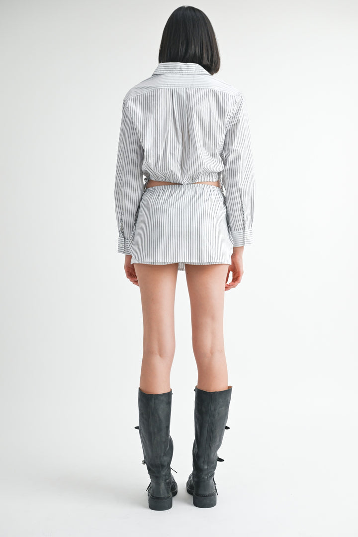 Blue Stripe Drawstring Mini Skort With Buttons
