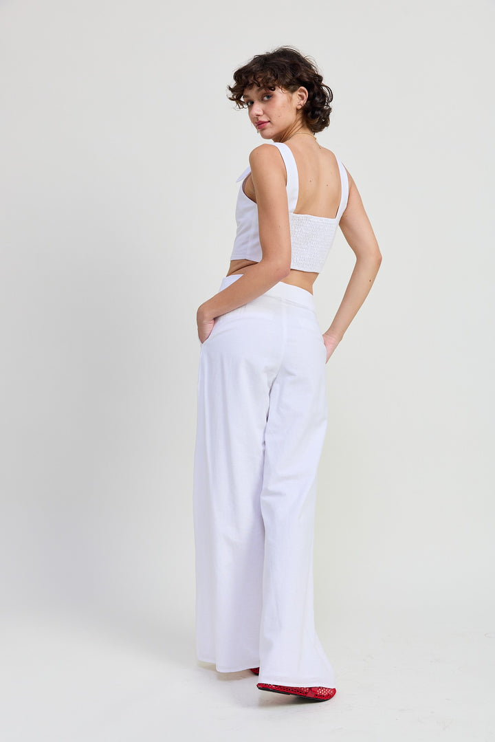 Button Up Cropped Top With Shoulder Ties