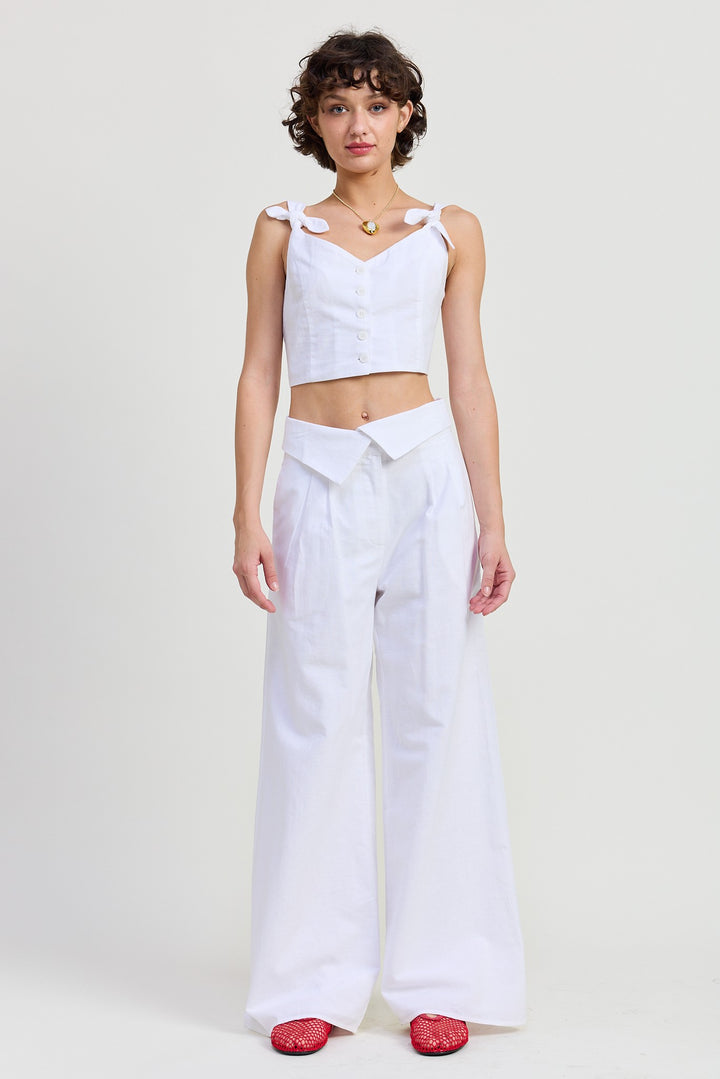 Button Up Cropped Top With Shoulder Ties