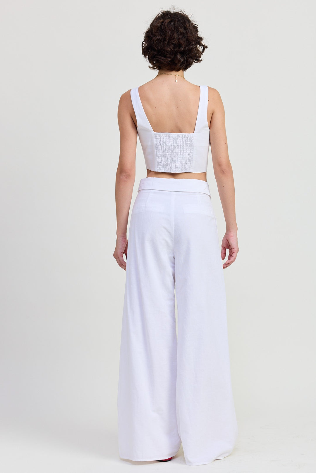 Button Up Cropped Top With Shoulder Ties