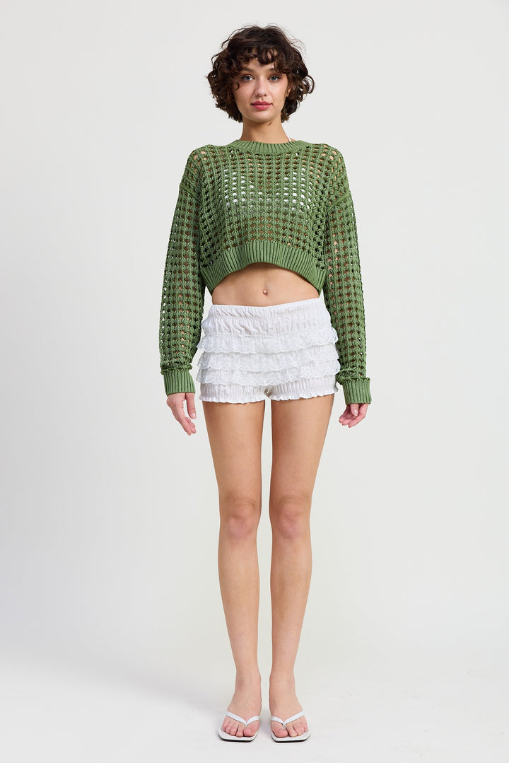 Round Neck Knitted Crop Sweater Top