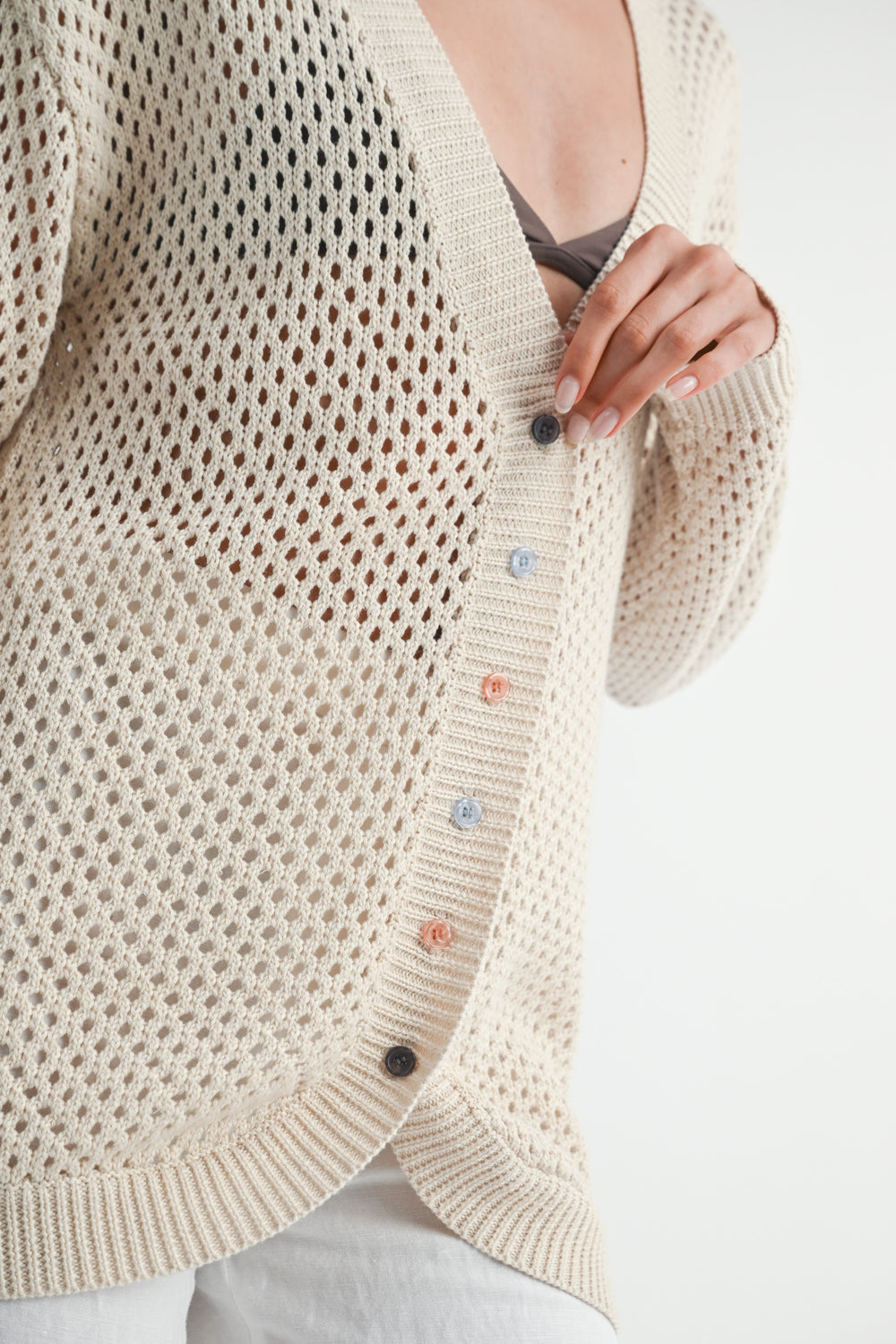 NATURAL Button Up Crochet Cardigan