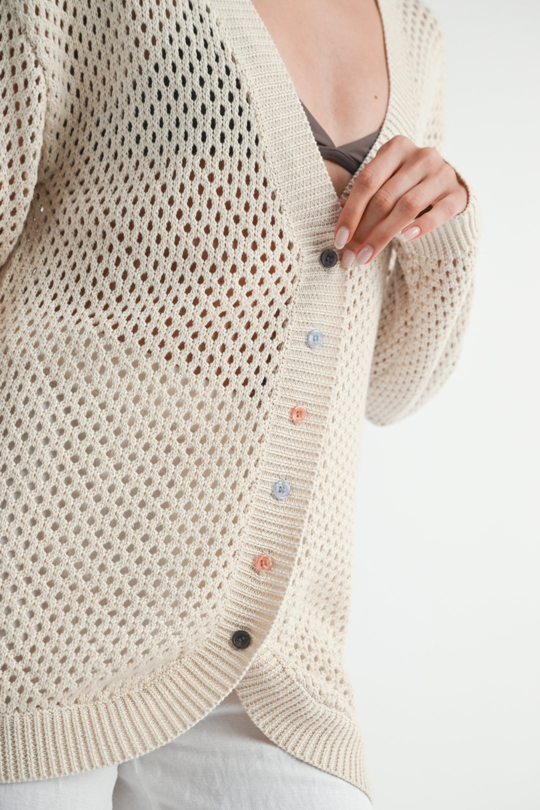 NATURAL Button Up Crochet Cardigan