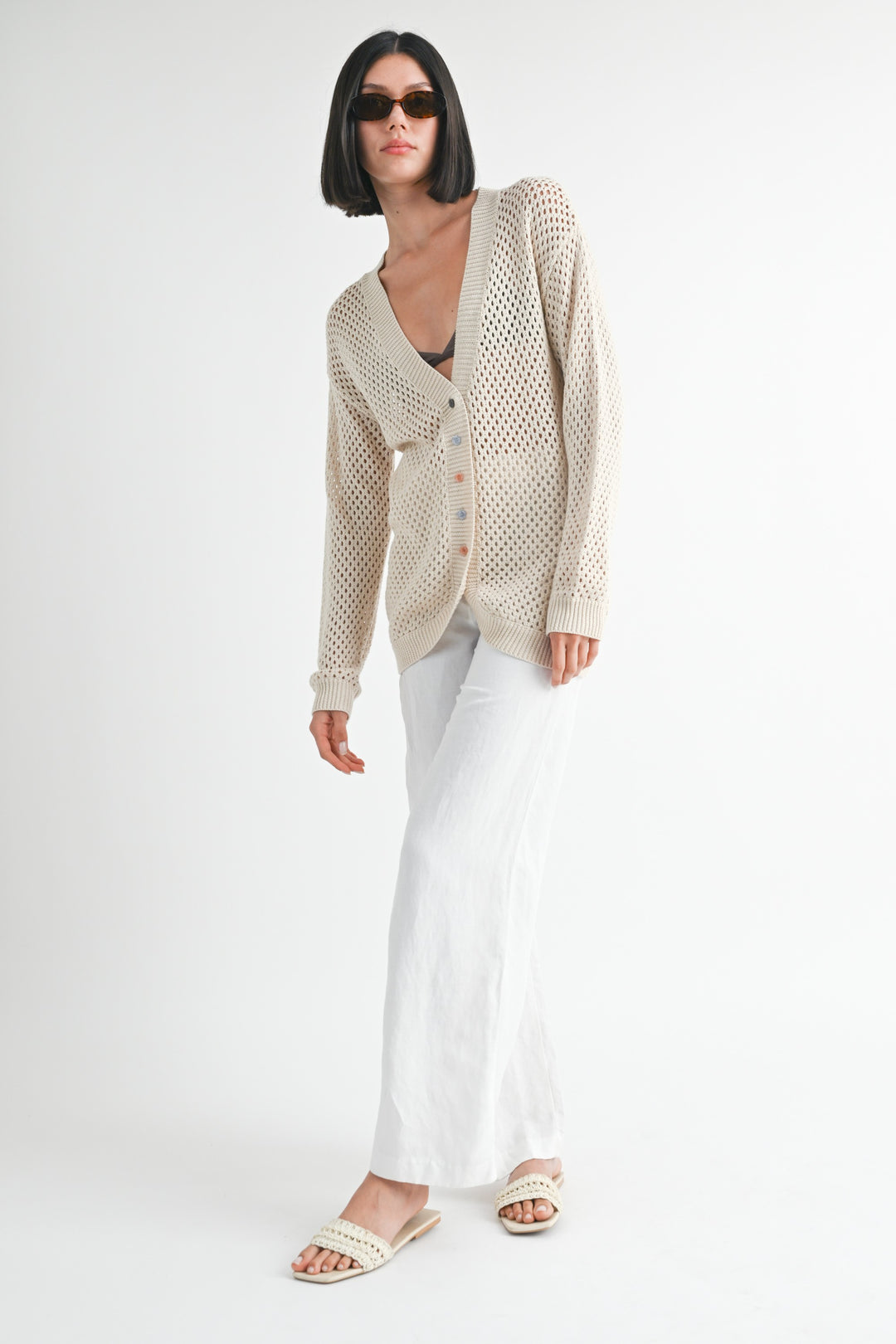 NATURAL Button Up Crochet Cardigan