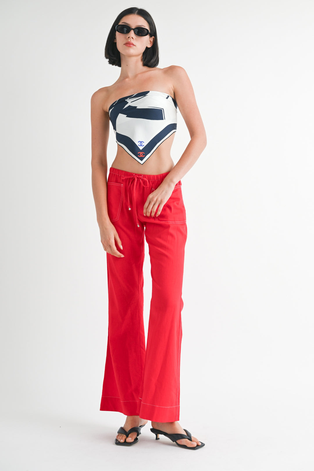Red Linen Bow Tie Pants