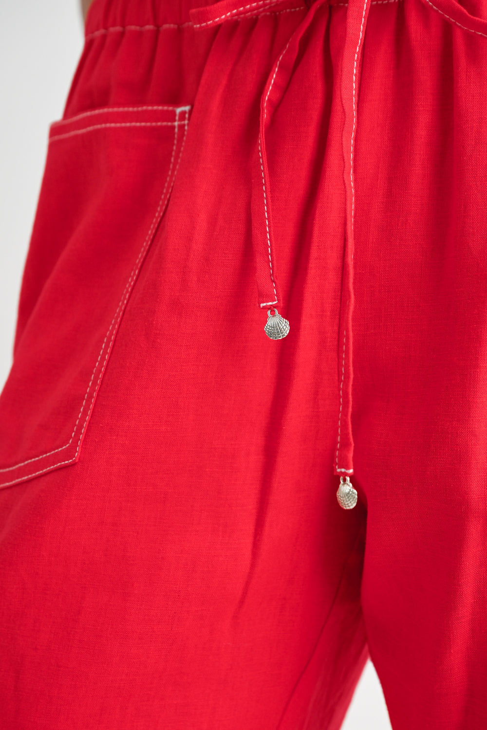 Red Linen Bow Tie Pants