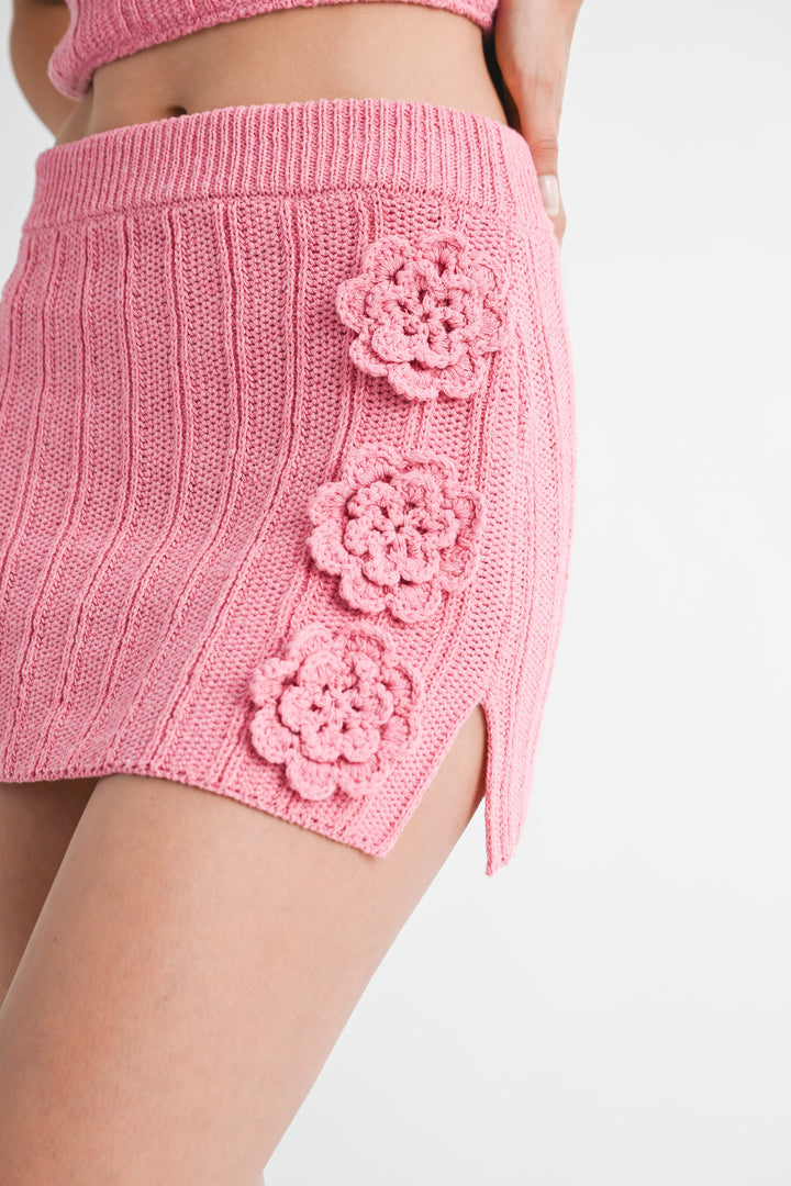 Pink Mini Crochet Skirt