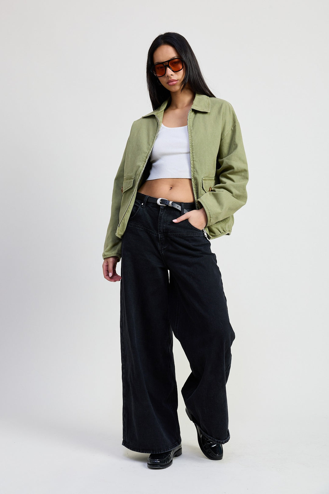 SAND Long Sleeve Collared Denim Jacket