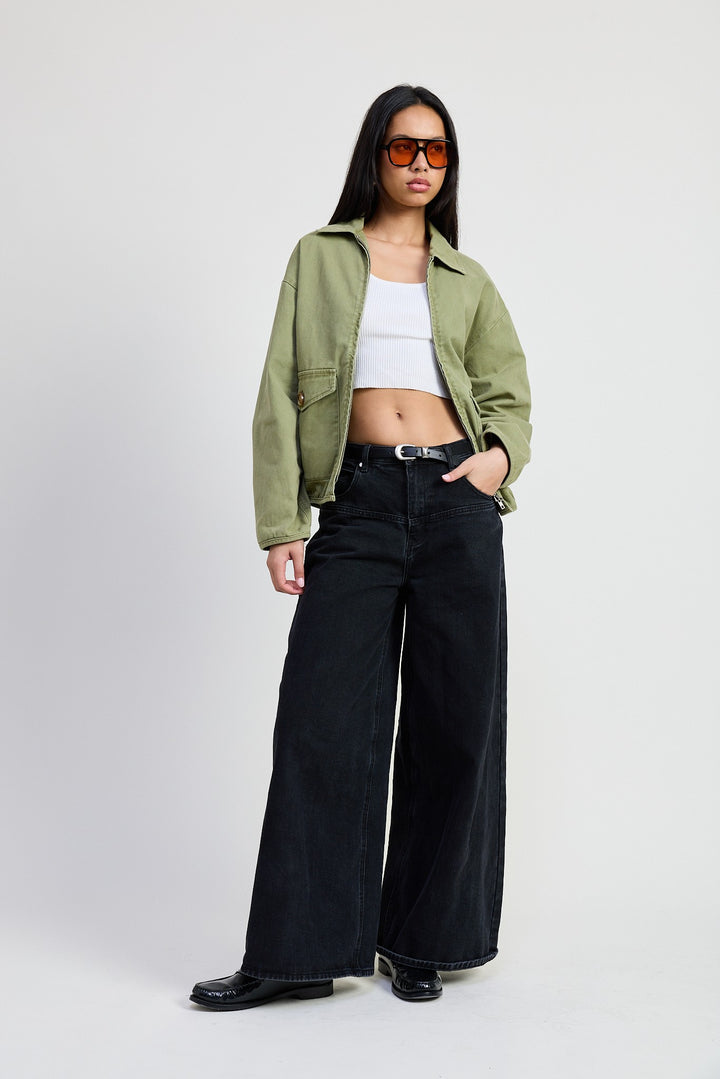 OLIVE Long Sleeve Collared Denim Jacket