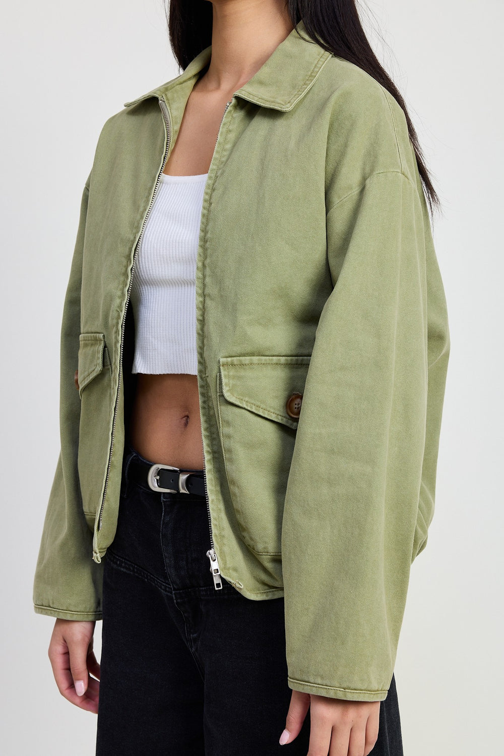 OLIVE Long Sleeve Collared Denim Jacket