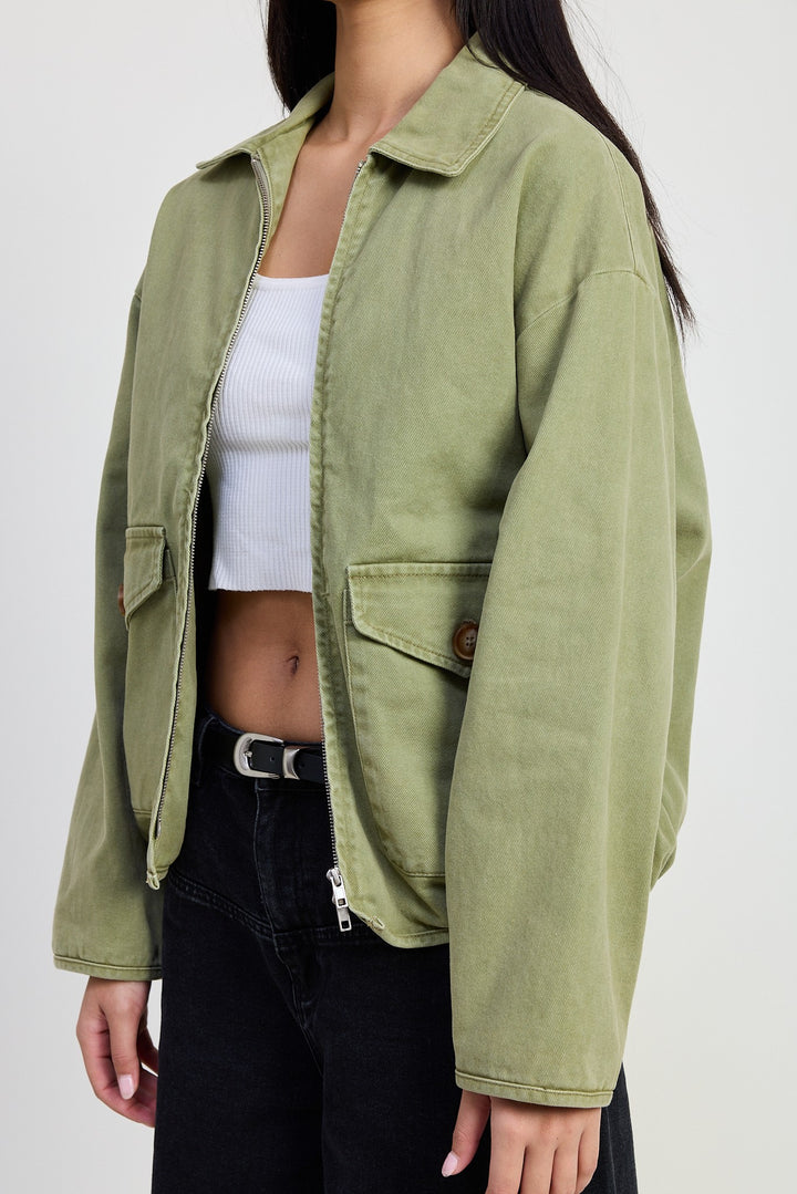 OLIVE Long Sleeve Collared Denim Jacket