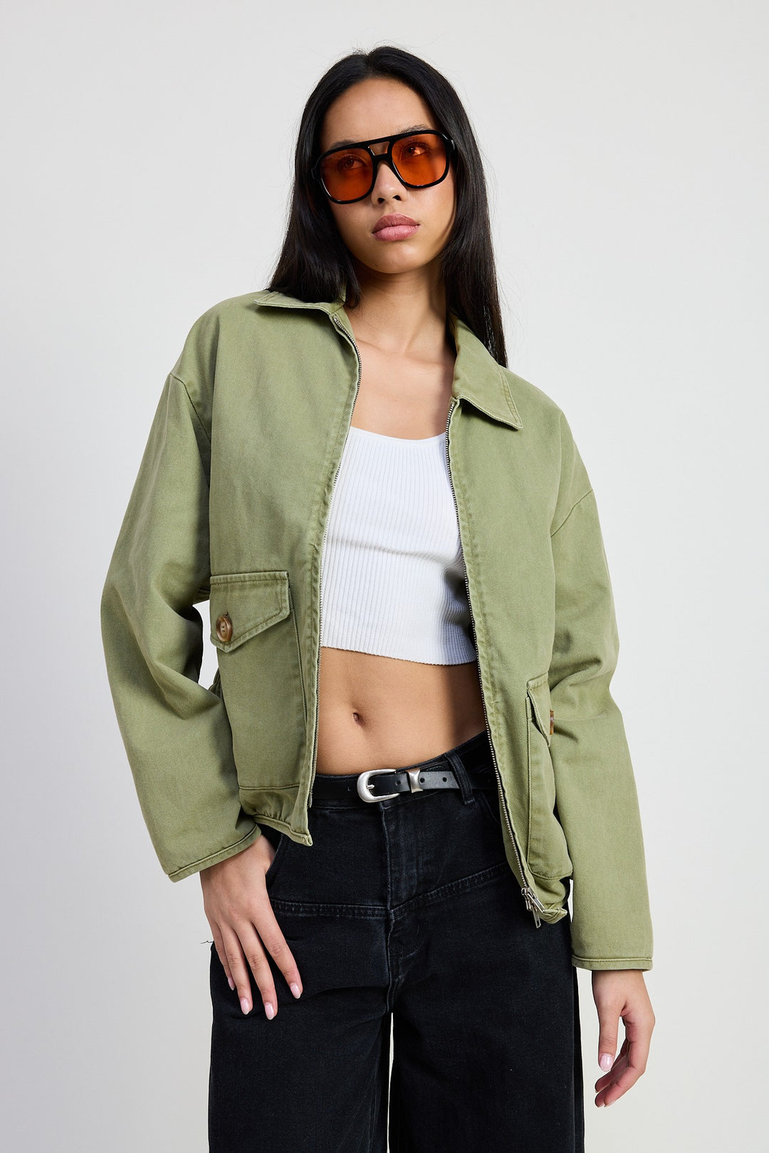 OLIVE Long Sleeve Collared Denim Jacket