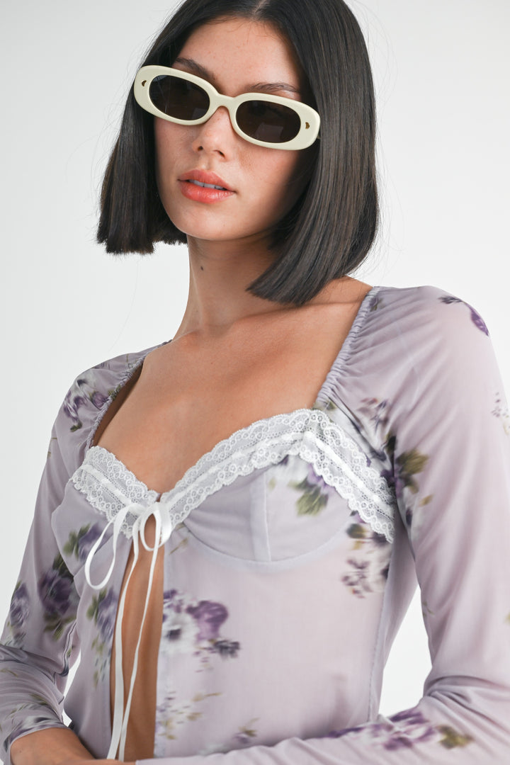 Lavender Fly Away Floral Top With Lace