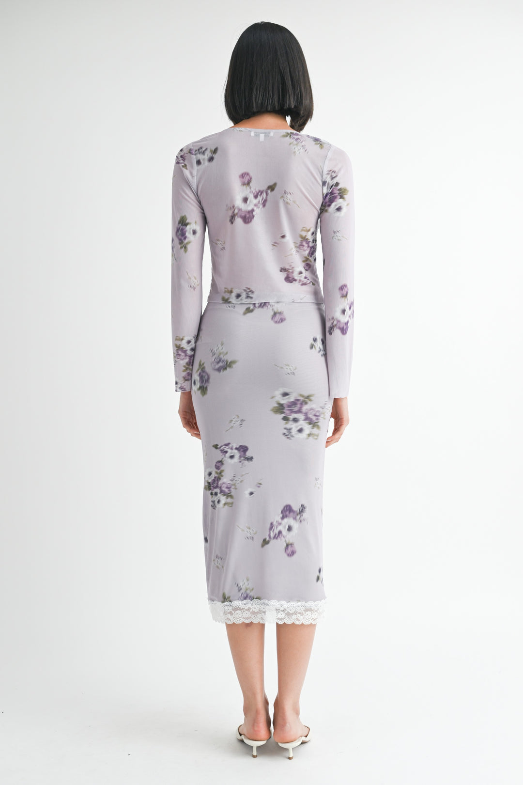 Floral Midi Skirt With Lace Trim