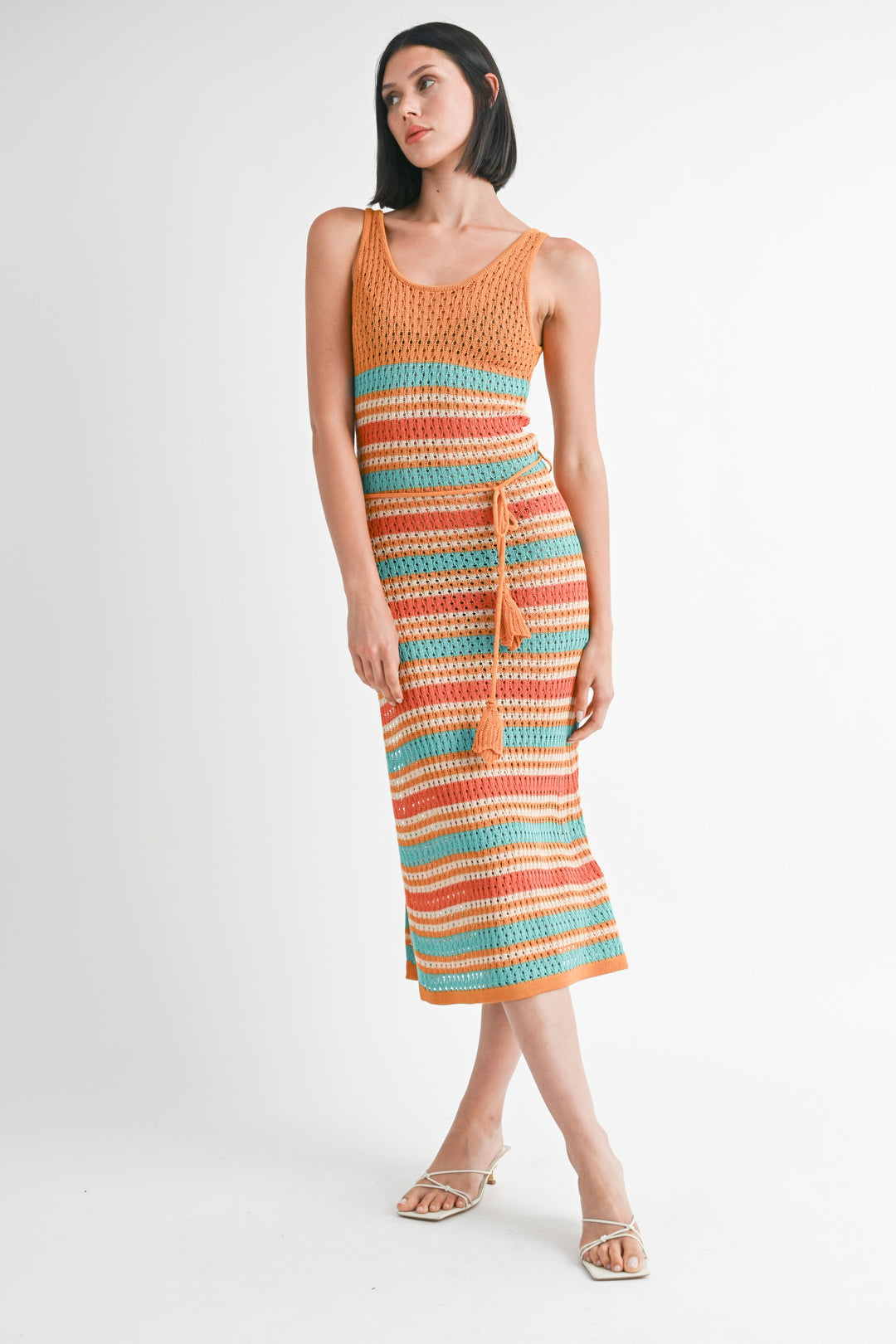 Orange Multi Scoop Neck Crochet Maxi Dress