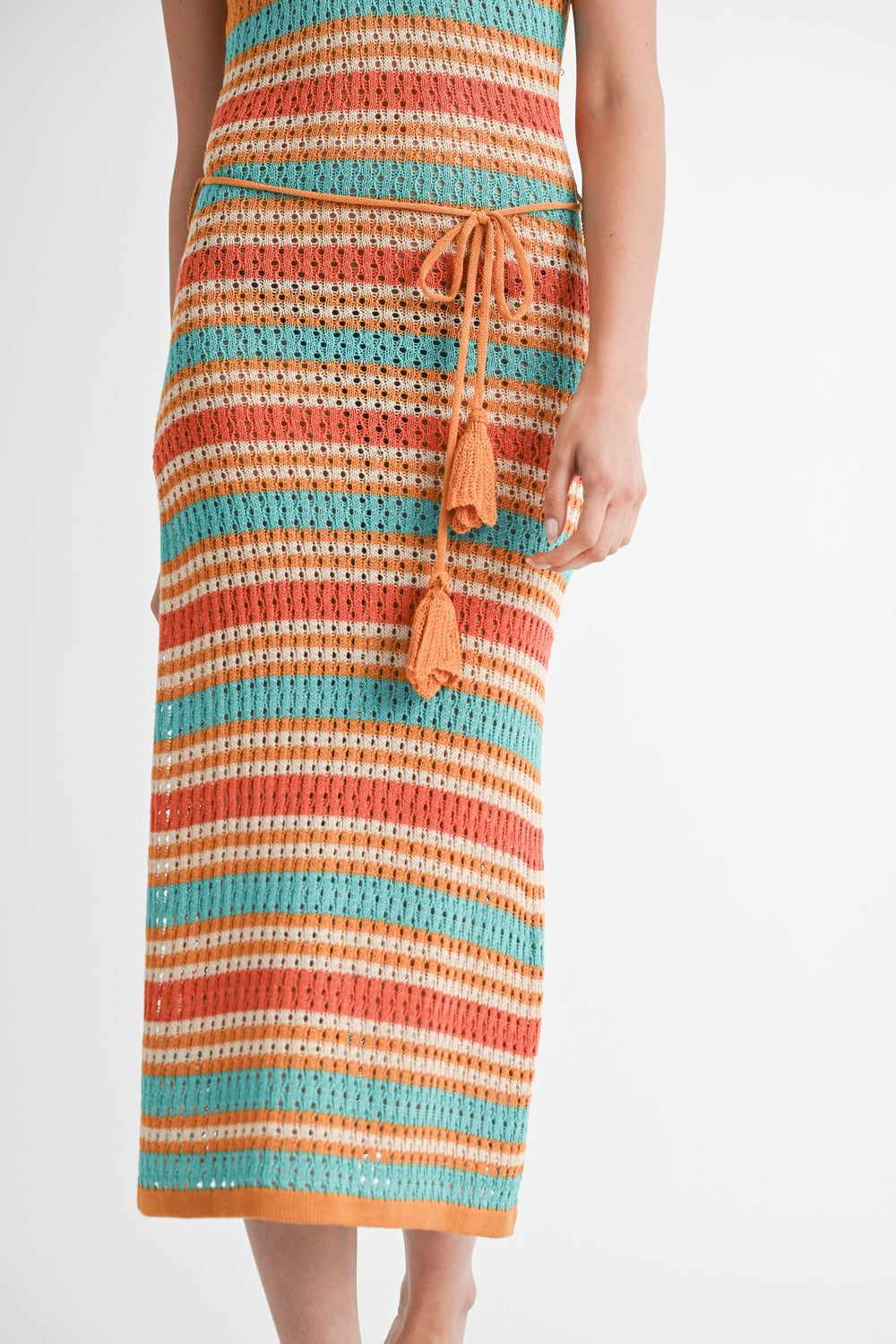 Orange Multi Scoop Neck Crochet Maxi Dress
