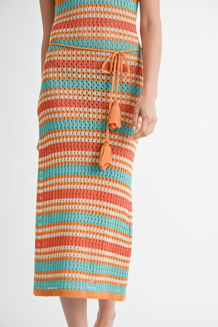 Orange Multi Scoop Neck Crochet Maxi Dress