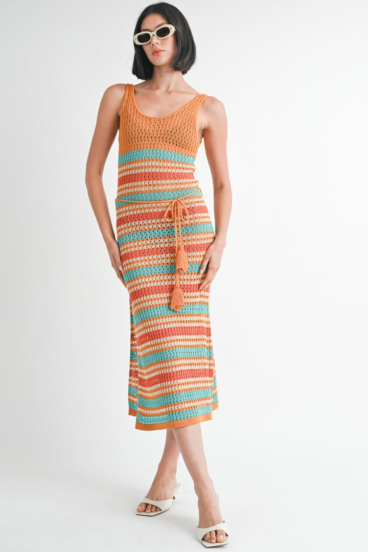 Orange Multi Scoop Neck Crochet Maxi Dress