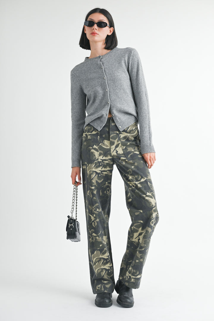 Vintage Camo Straight Leg Pants With Pockets