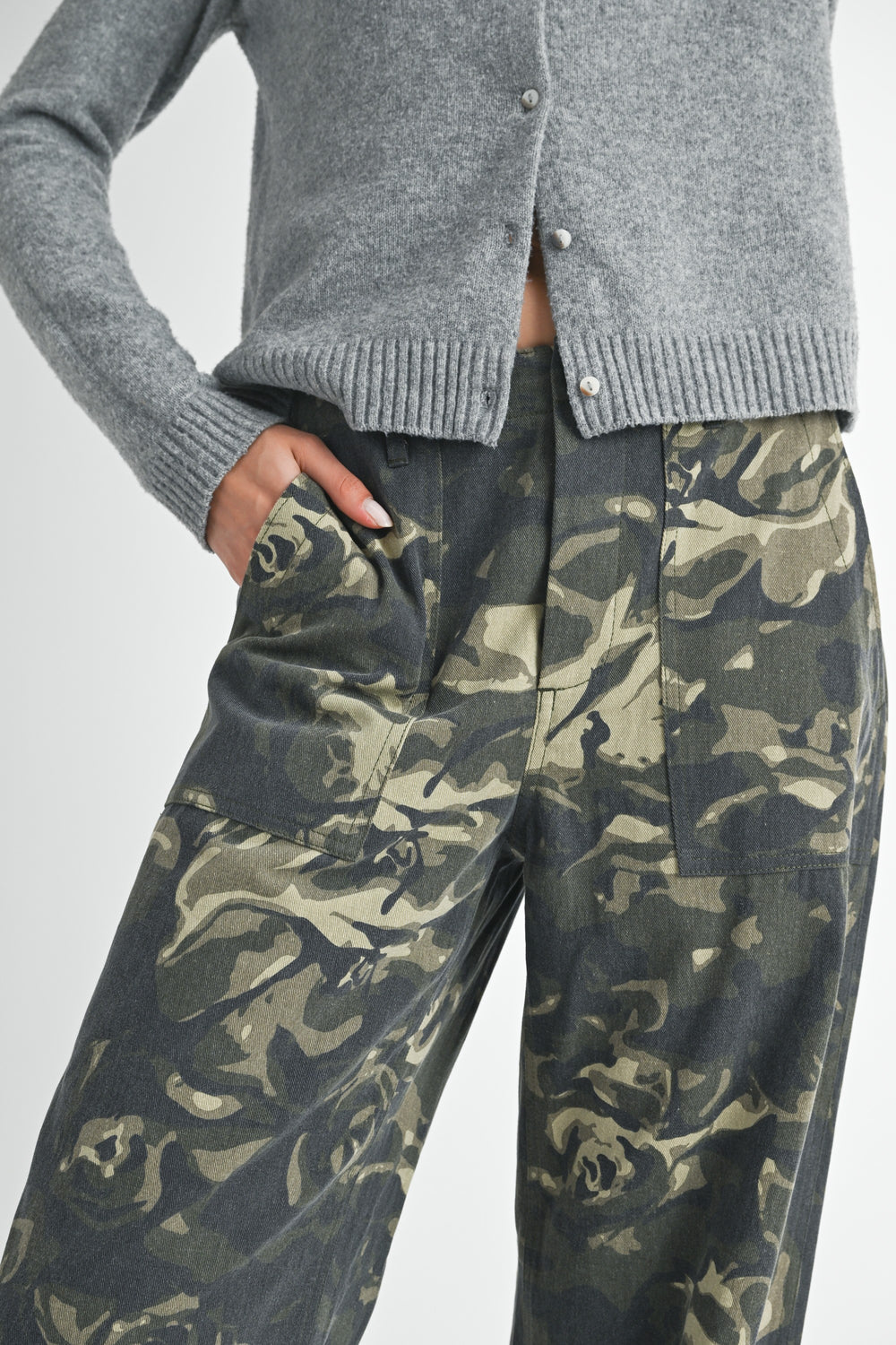 Vintage Camo Straight Leg Pants With Pockets