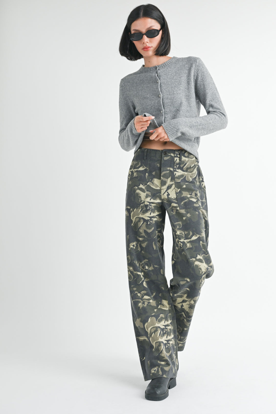 Vintage Camo Straight Leg Pants With Pockets