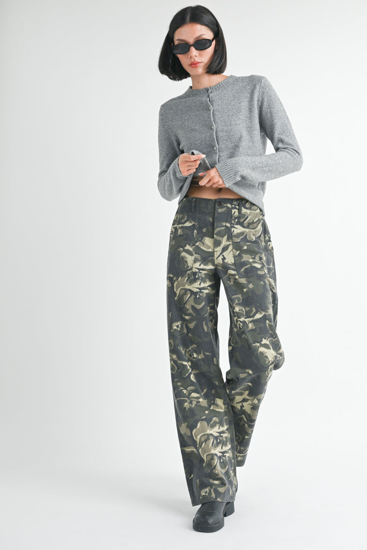 Vintage Camo Straight Leg Pants With Pockets