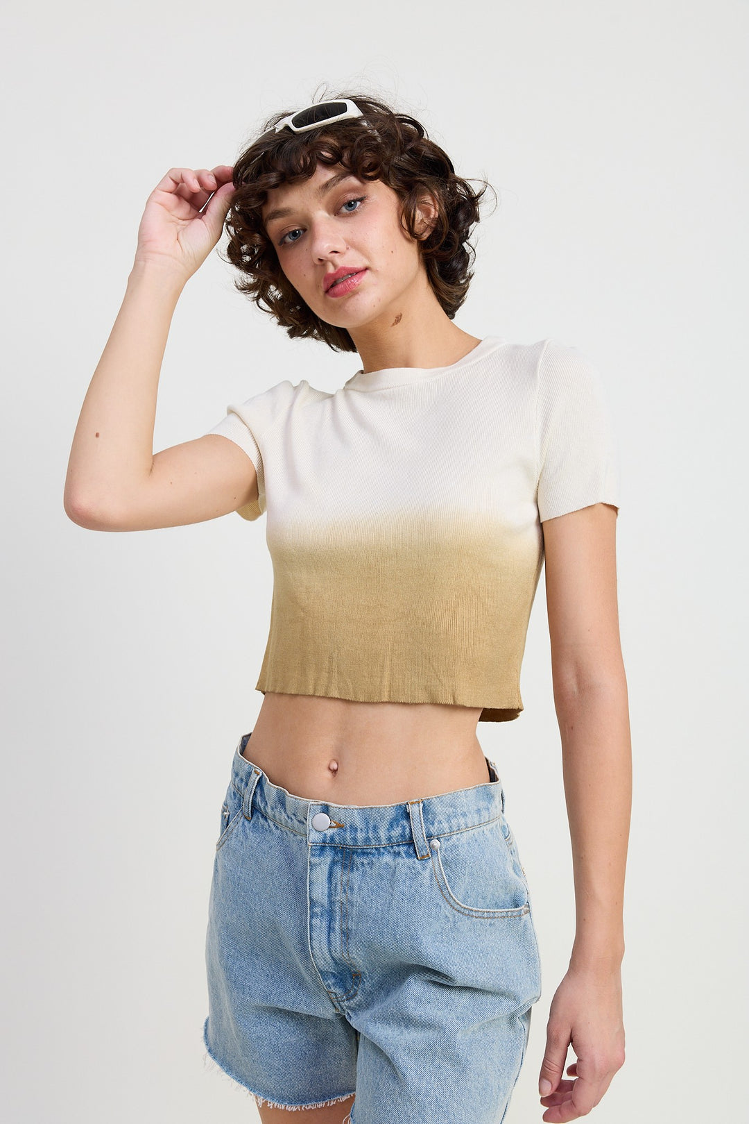 Ombre Crew Neck Cropped Top