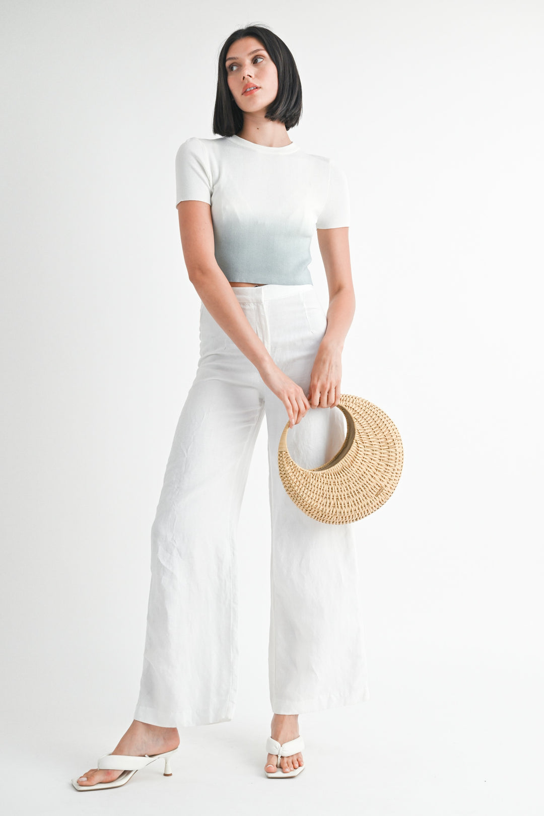 CREAM TAN Ombre Crew Neck Cropped Top