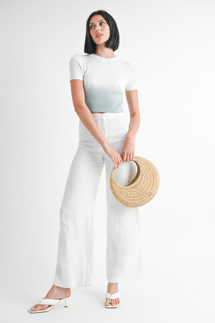 CREAM TAN Ombre Crew Neck Cropped Top