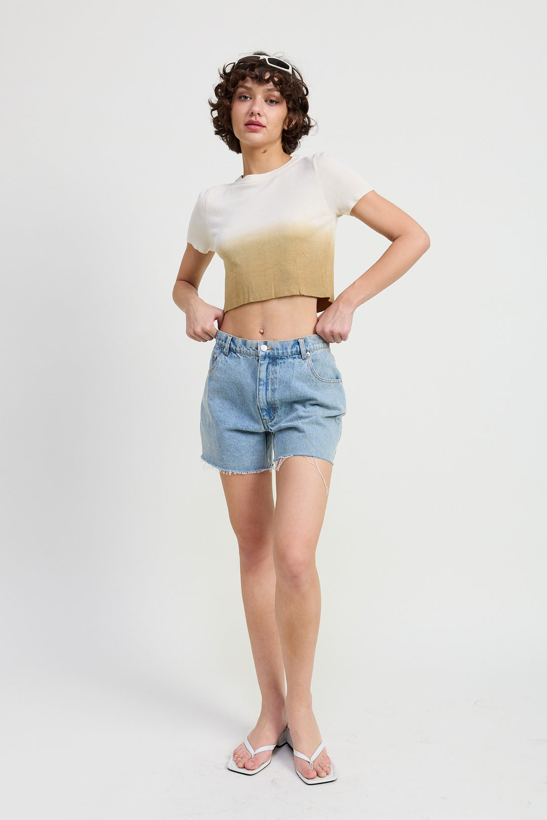 Ombre Crew Neck Cropped Top