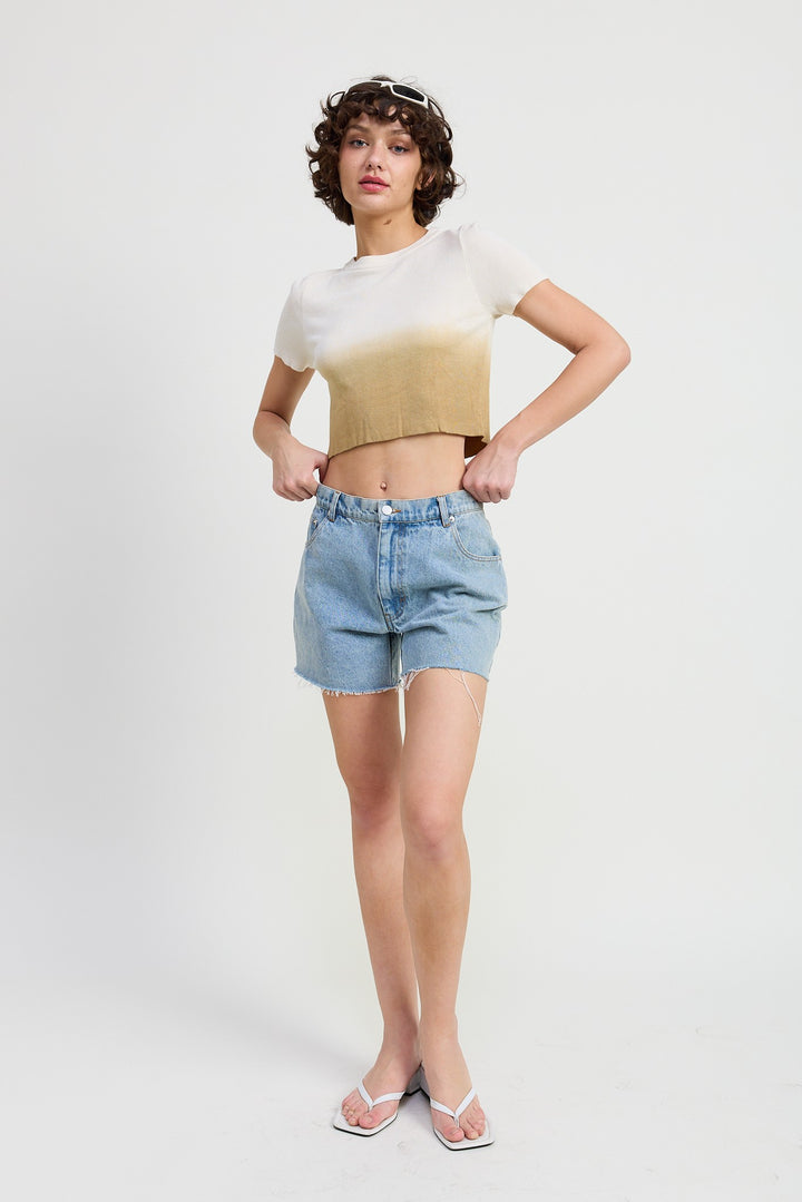 Ombre Crew Neck Cropped Top