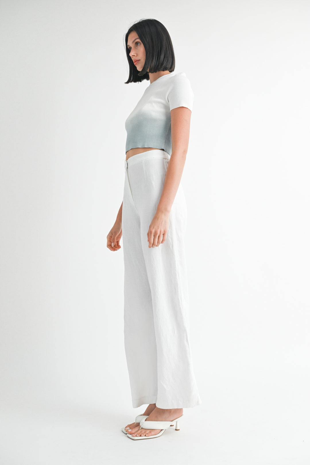 TEAL WHITE Ombre Crew Neck Cropped Top