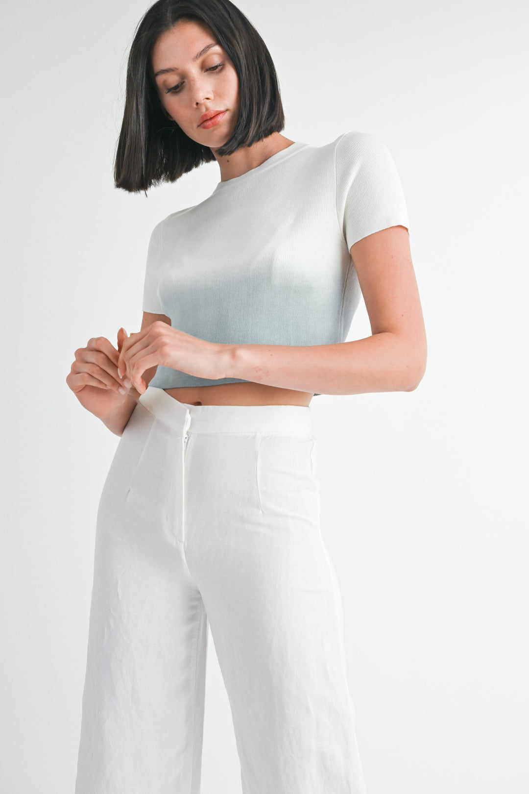 CREAM TAN Ombre Crew Neck Cropped Top