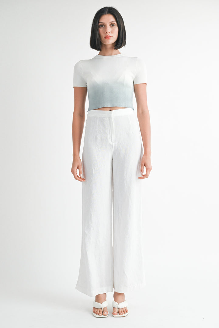 TEAL WHITE Ombre Crew Neck Cropped Top
