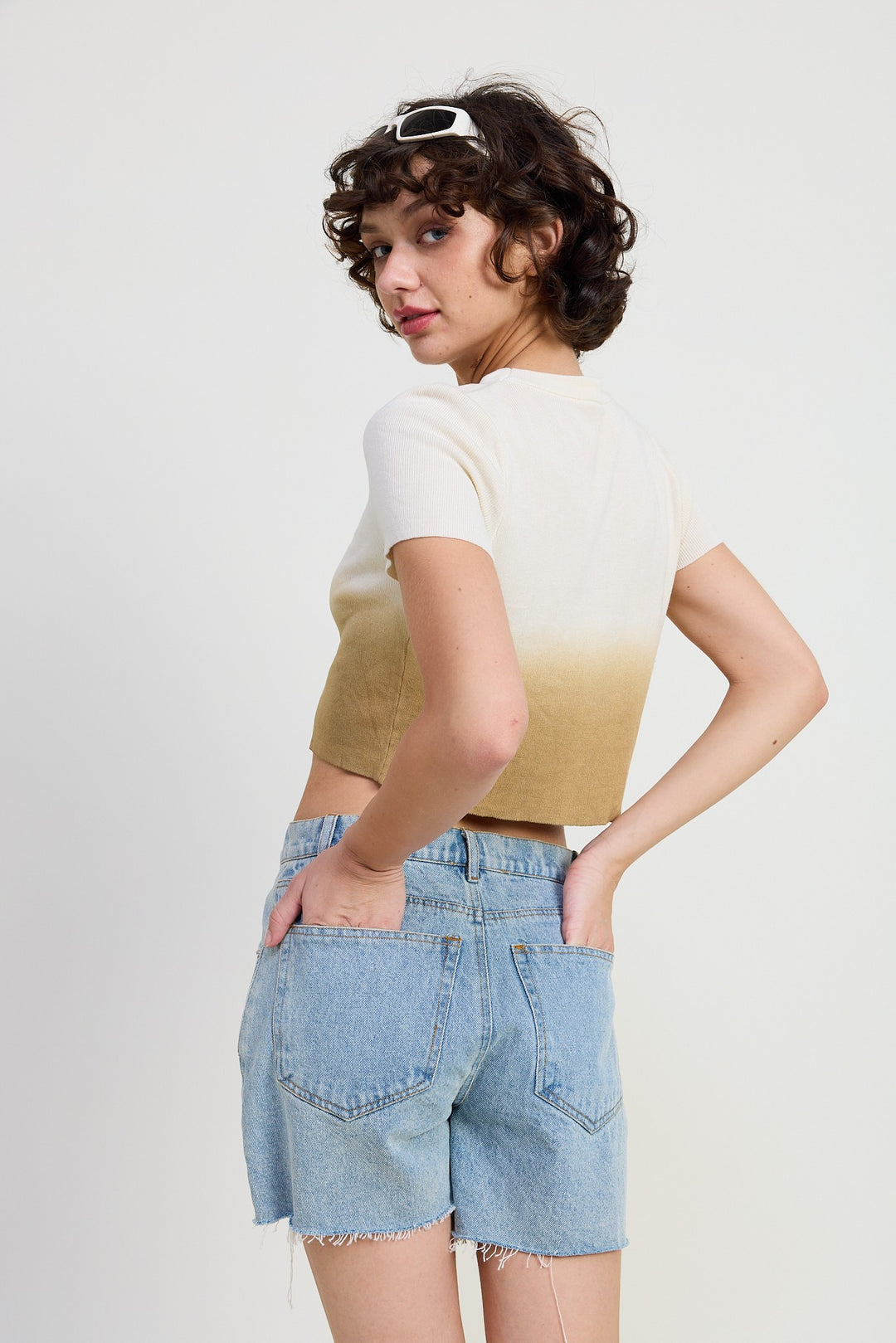Ombre Crew Neck Cropped Top