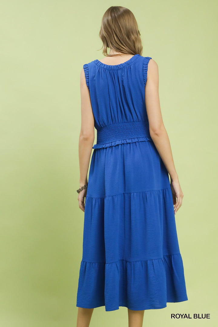 Royal Blue Umgee Smocked Waist Tiered Midi Dress
