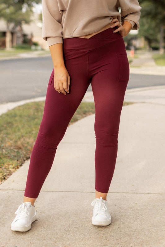 The Molly Maroon Crossover Full Length Leggings 1
