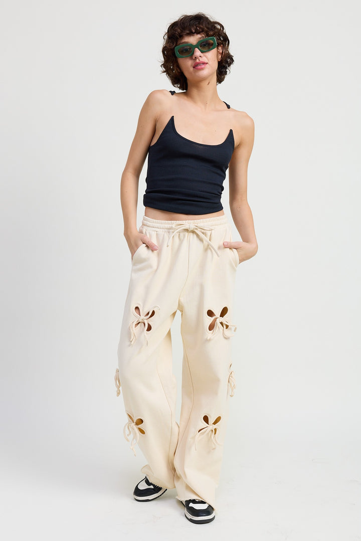 Black French Terry Pants With Cutout Detail
