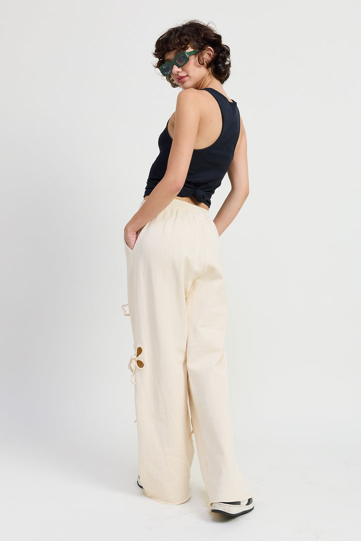 Dusty Blue French Terry Pants With Cutout Detail