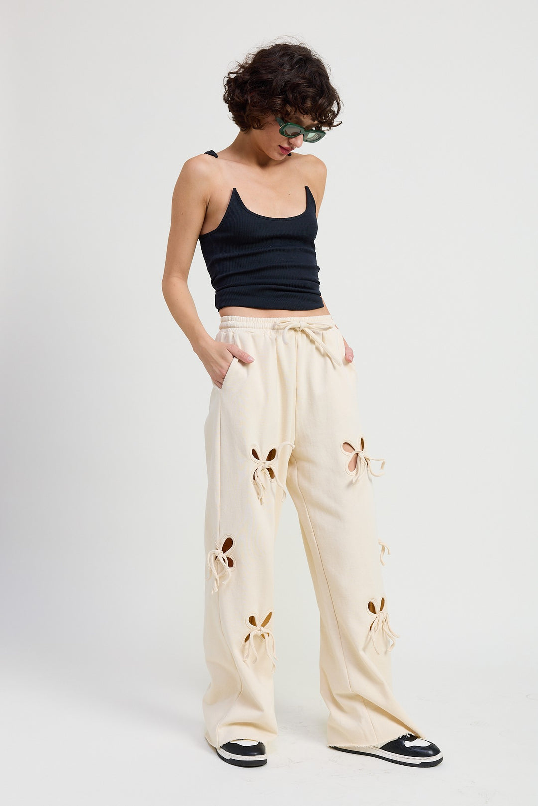 Dusty Blue French Terry Pants With Cutout Detail
