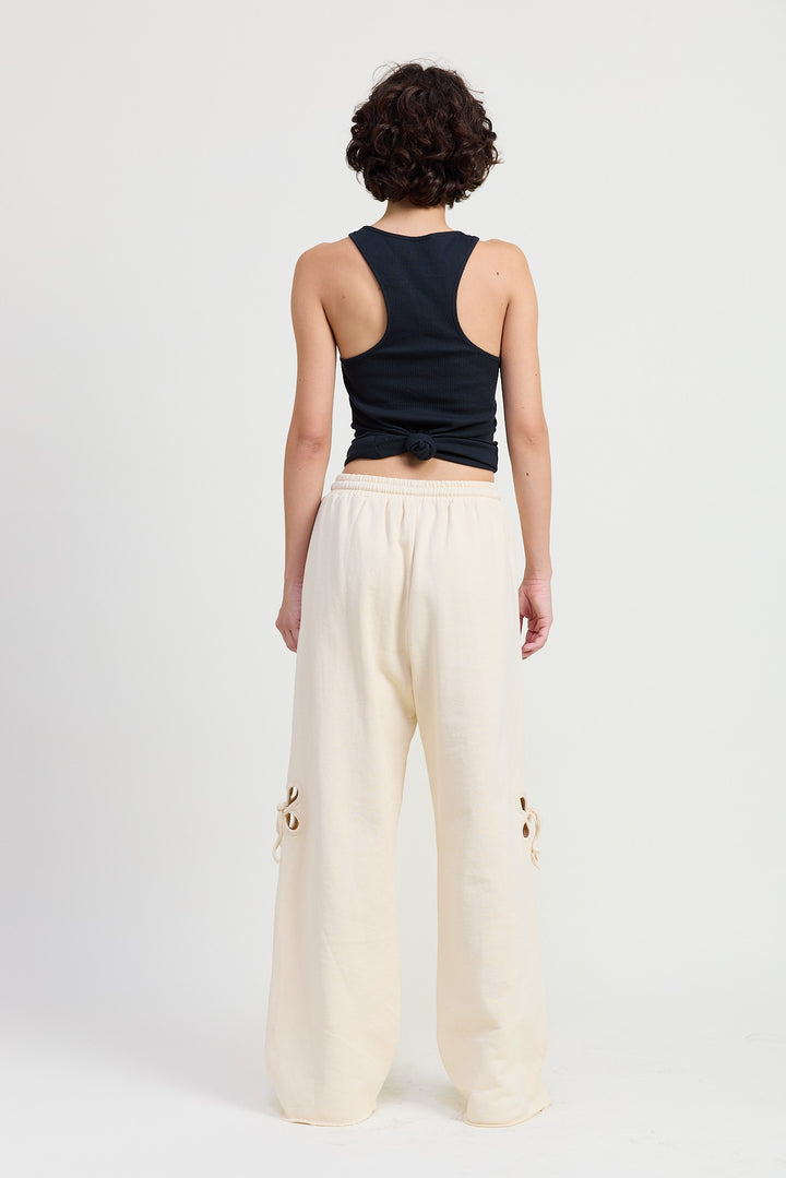 Ivory French Terry Pants With Cutout Detail