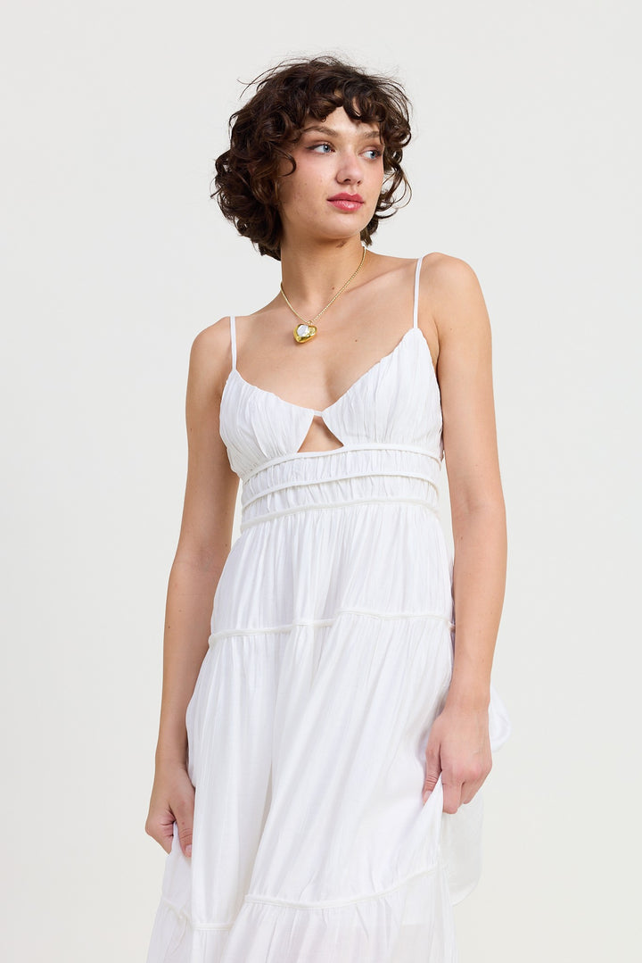 Maxi Ruffle Tie Back Dress