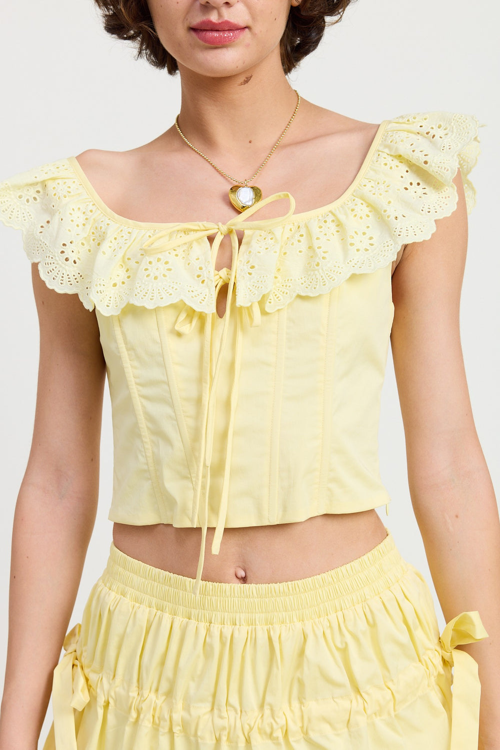 Pale Yellow Sqaure Neck Ruffle Corset Top