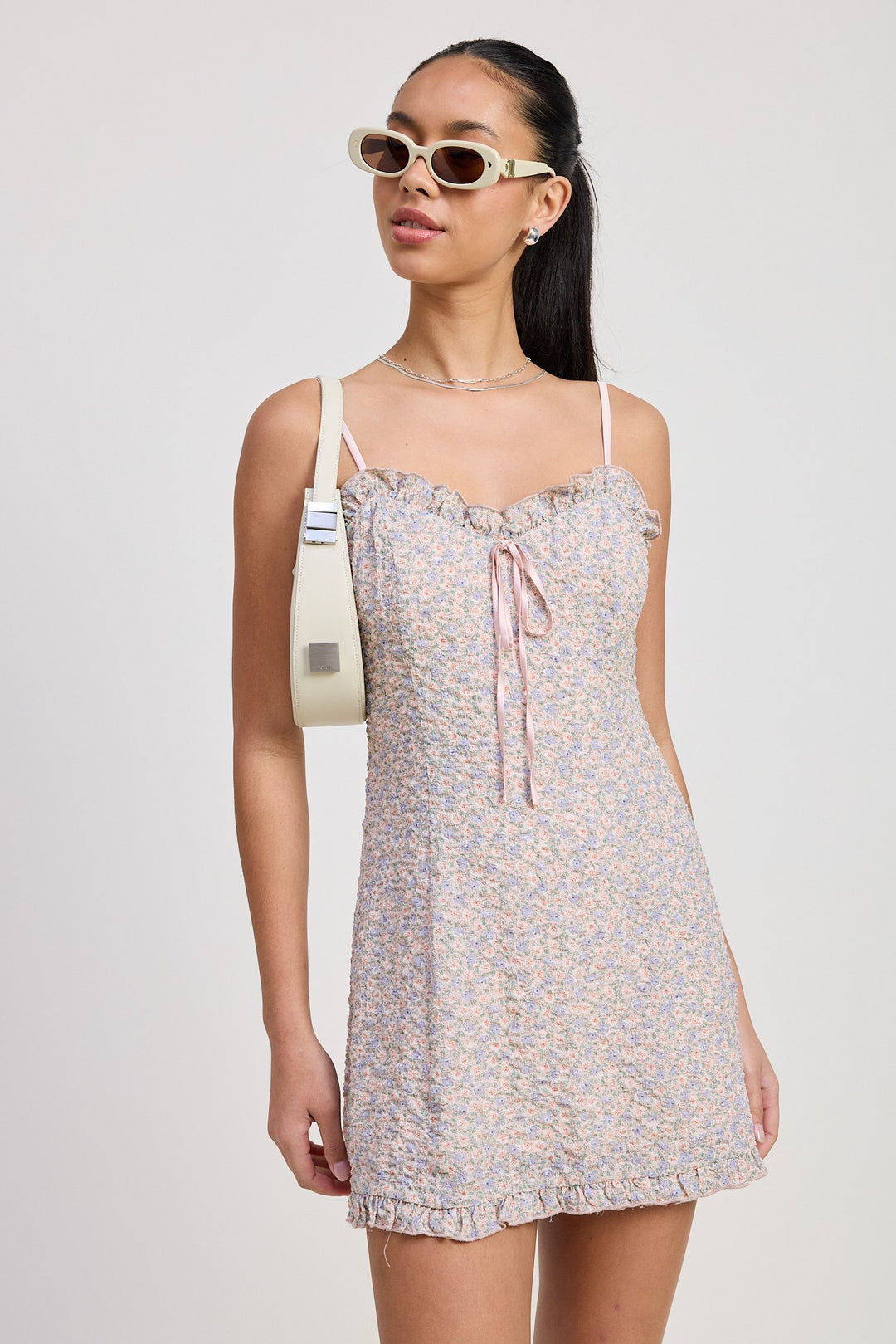 Pink Lavender Floral Ruffle Mini Floral Dress