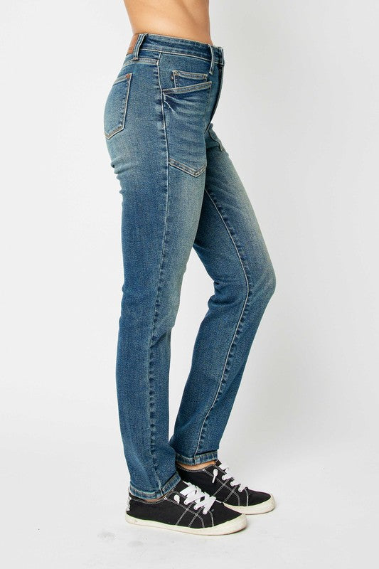 Dark Judy Blue Full Size High Waist Skinny Jeans 1