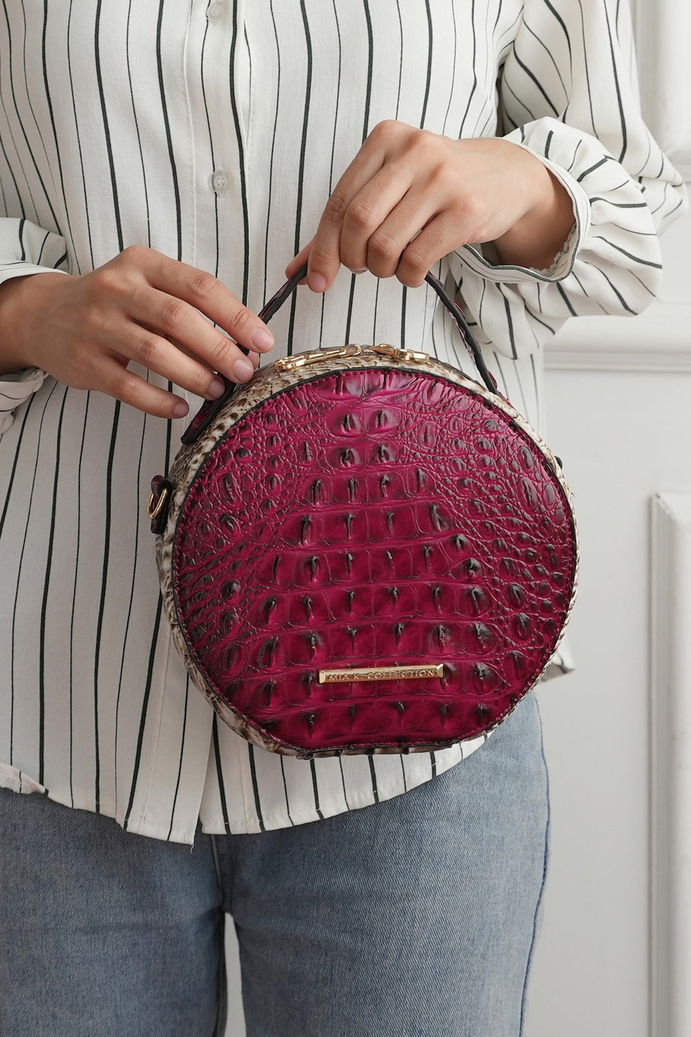 Cognac Mkf Ynnari Croc Embossed Crossbody Bag By Mia K