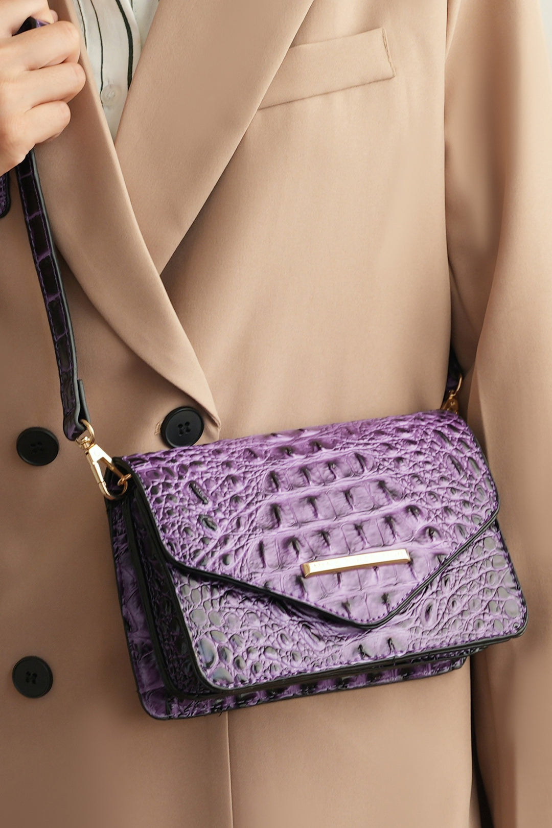 Brown Mkf Vanta Solid Croc Embossed Saddle Bag By Mia K
